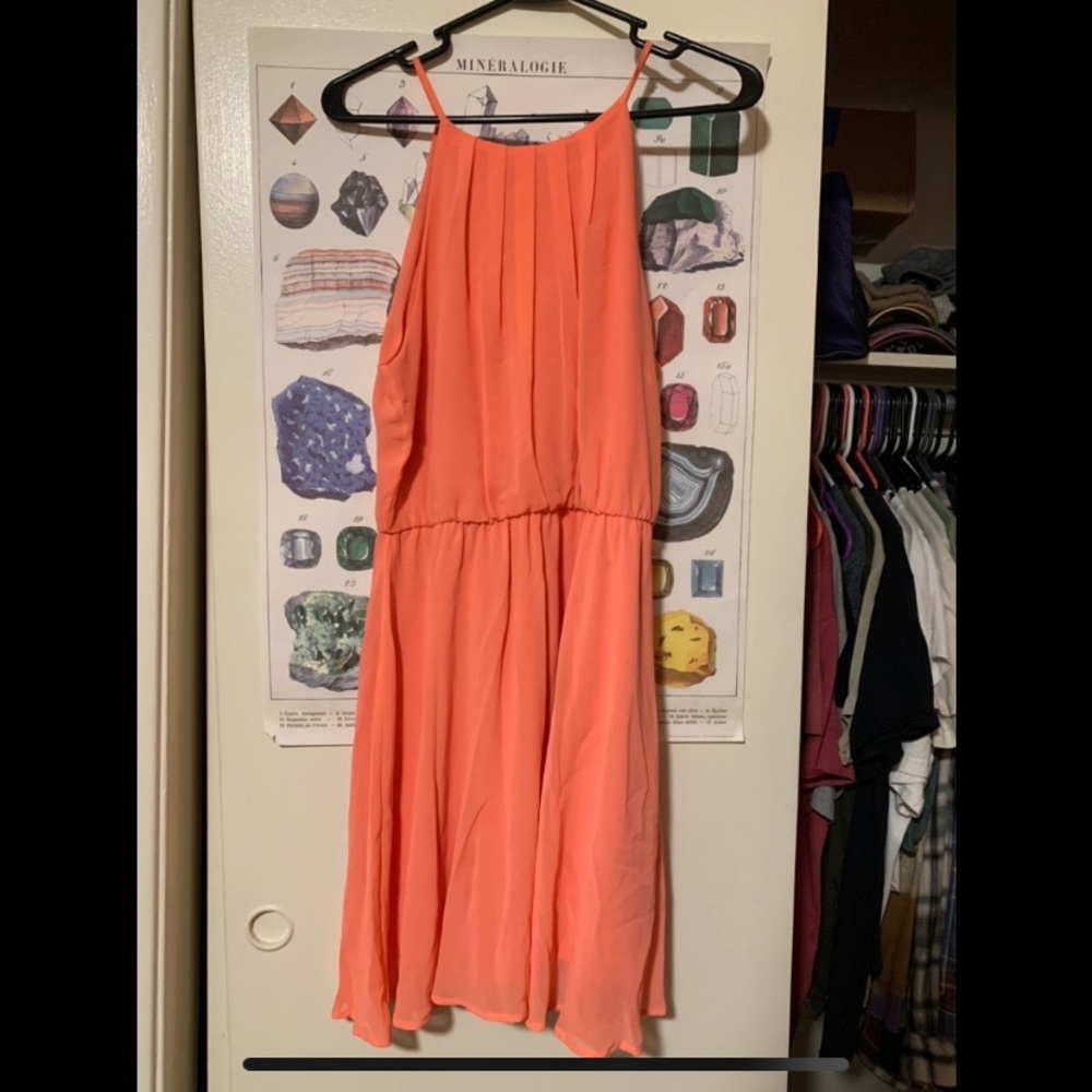 Peach pink lush dress. Warn to a wedding and homecoming.